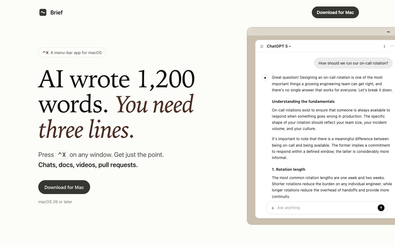 Brief screenshot