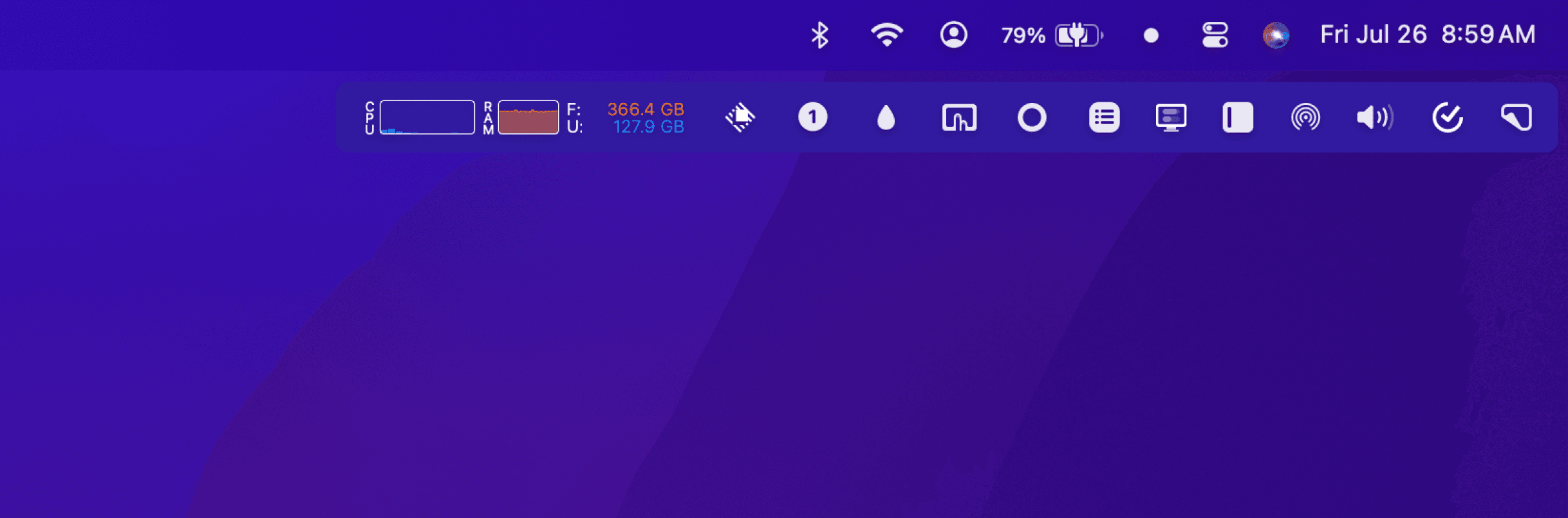 Ice Bar displaying hidden app icons in a separate row below the Mac menu bar
