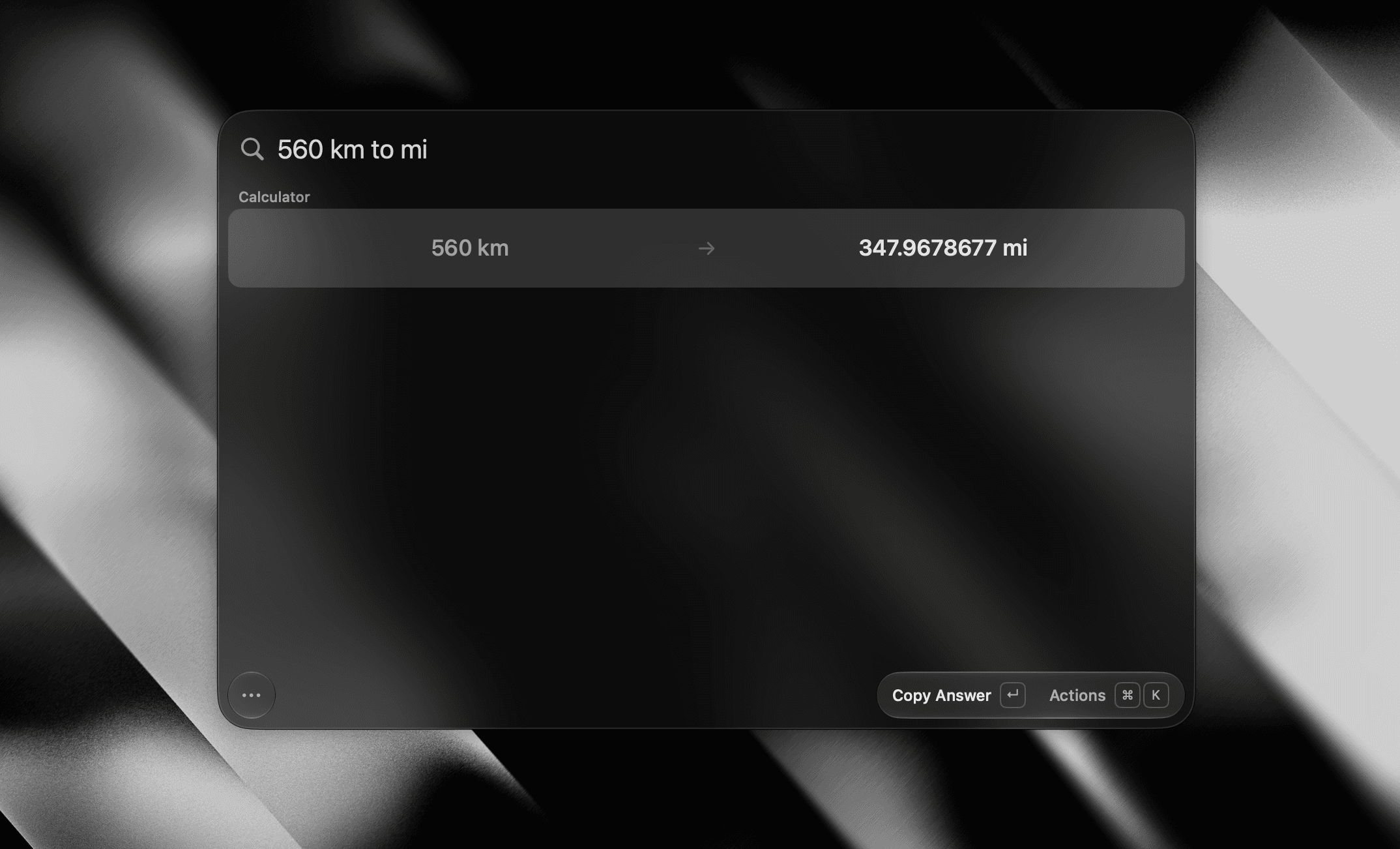 Tinycast converting 560 kilometres to miles directly inside its calculator palette