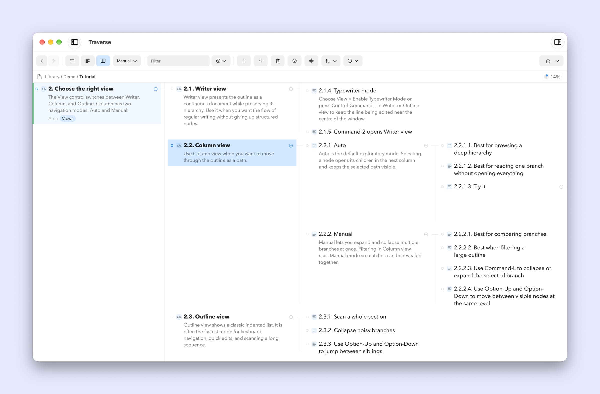 Traverse outliner screenshot