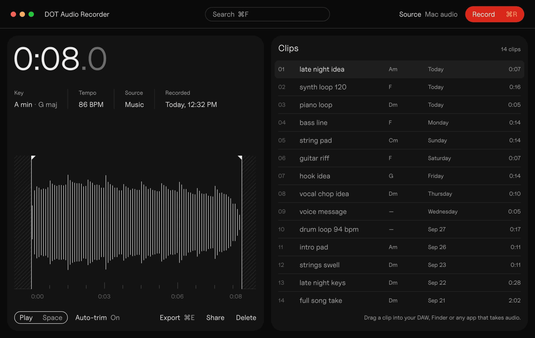 DOT Audio Recorder screenshot 1